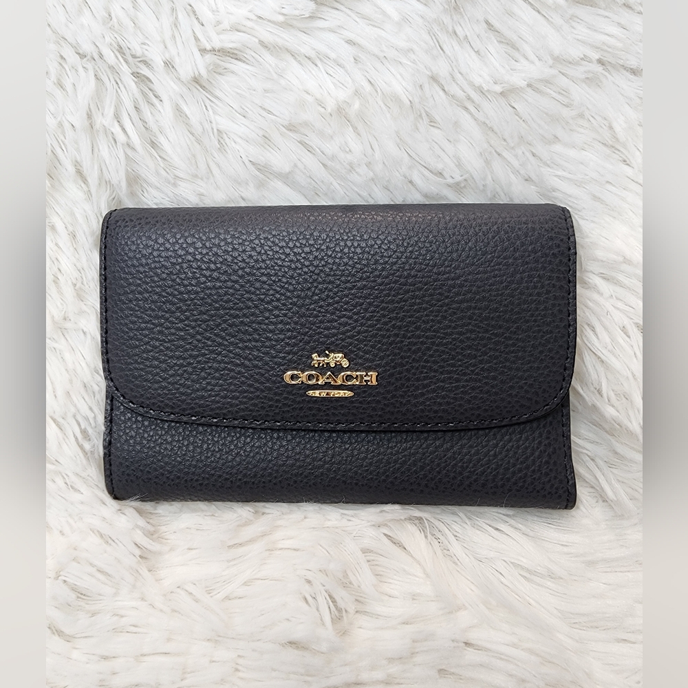 Coach Navy Blue (Midnight) Pebbled Leather/ Envelope Medium Wallet EUC
